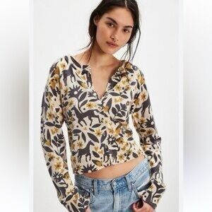 FP Movement by Free People Floral Print Blouse - Black, White, Yellow